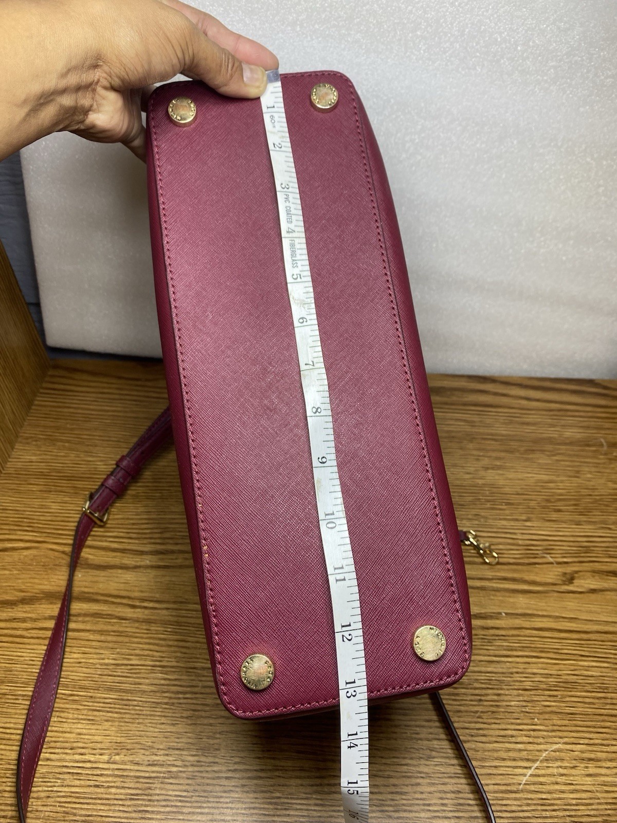 Michael Kors Savannah Signature Satchel Purse Brown Red Wine Cherry Gold