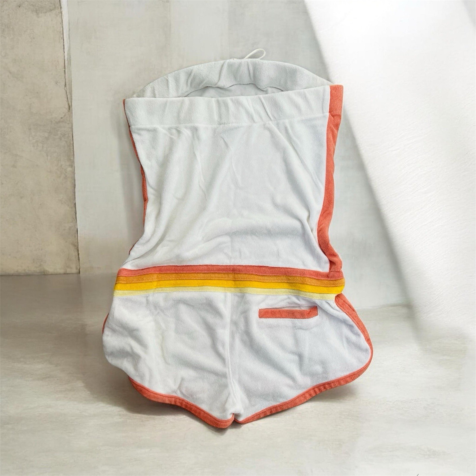 Vintage Rusty Terry Cloth Romper Cabana Tube Top Size Medium White Orange Yellow