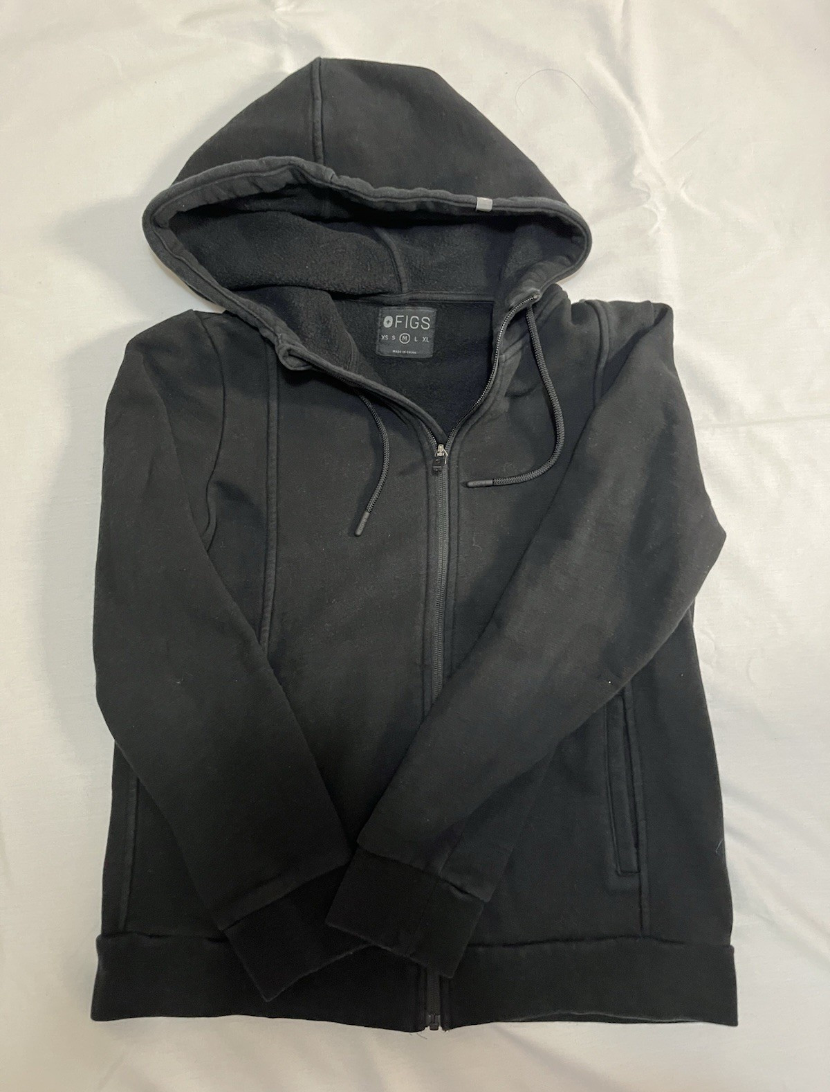 FIGS Women’s Black Full Zip Hooded Fleece Hoodie w/ Pockets Medium