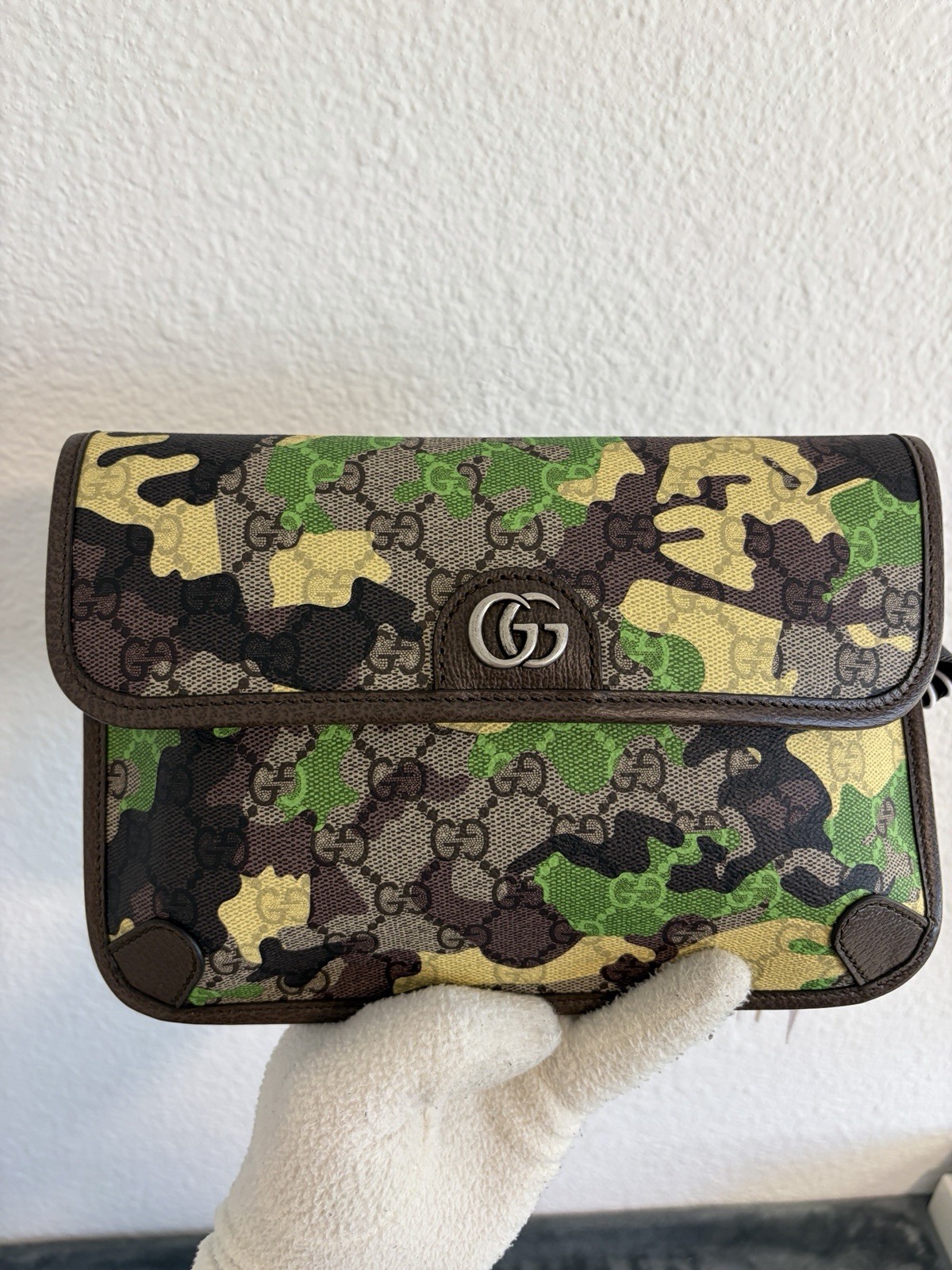 Brand New Gucci GG Supreme Monogram Camouflage Belt Bag Green/Yellow