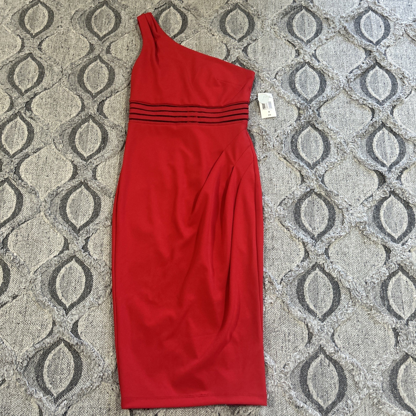 Rebecca B. Size 4 Red Pencil Dress One Shoulder Zip