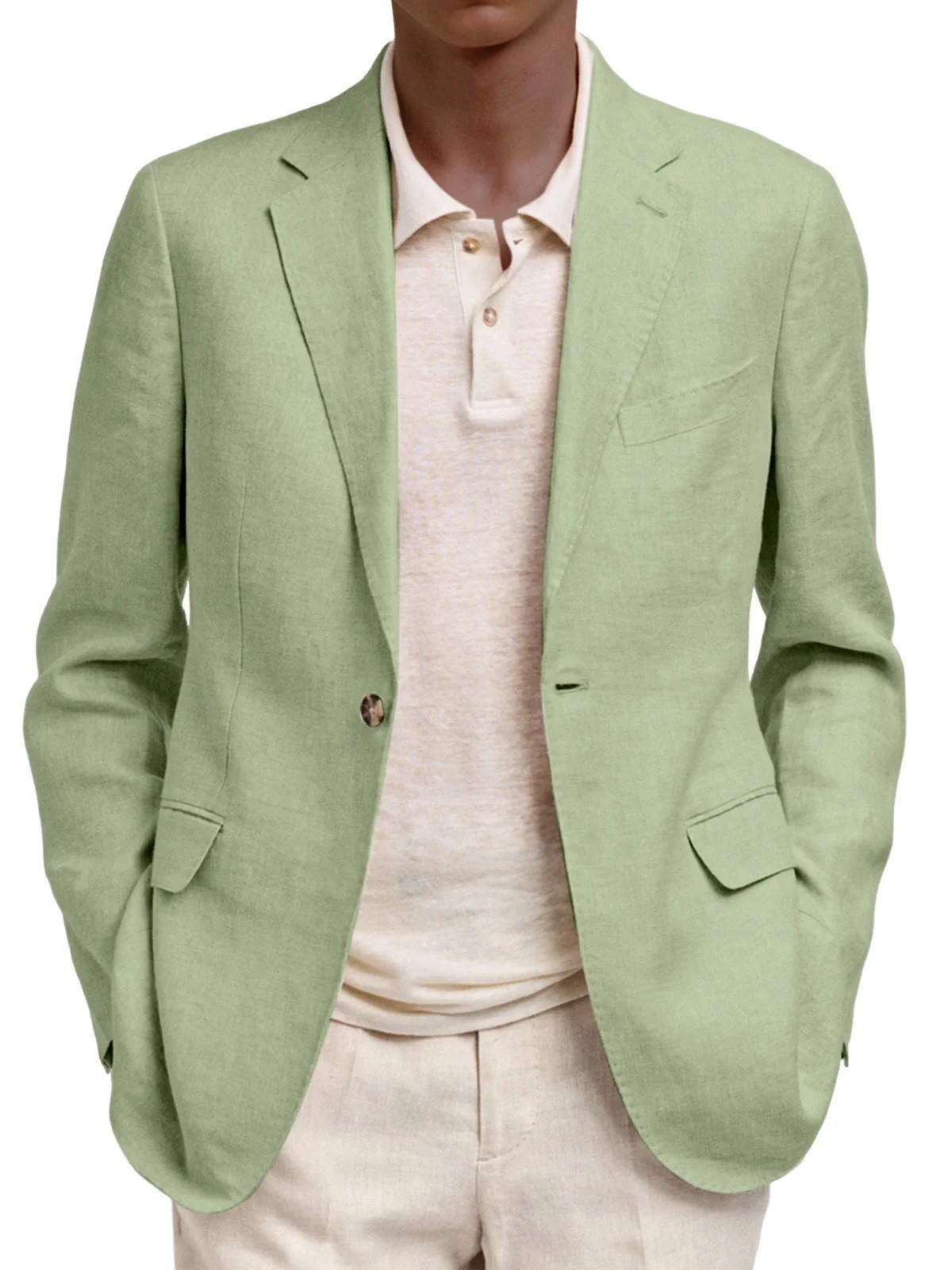 Men’s Linen Blazer Slim Fit One Button Casual Summer Sport Coat Suit Jacket