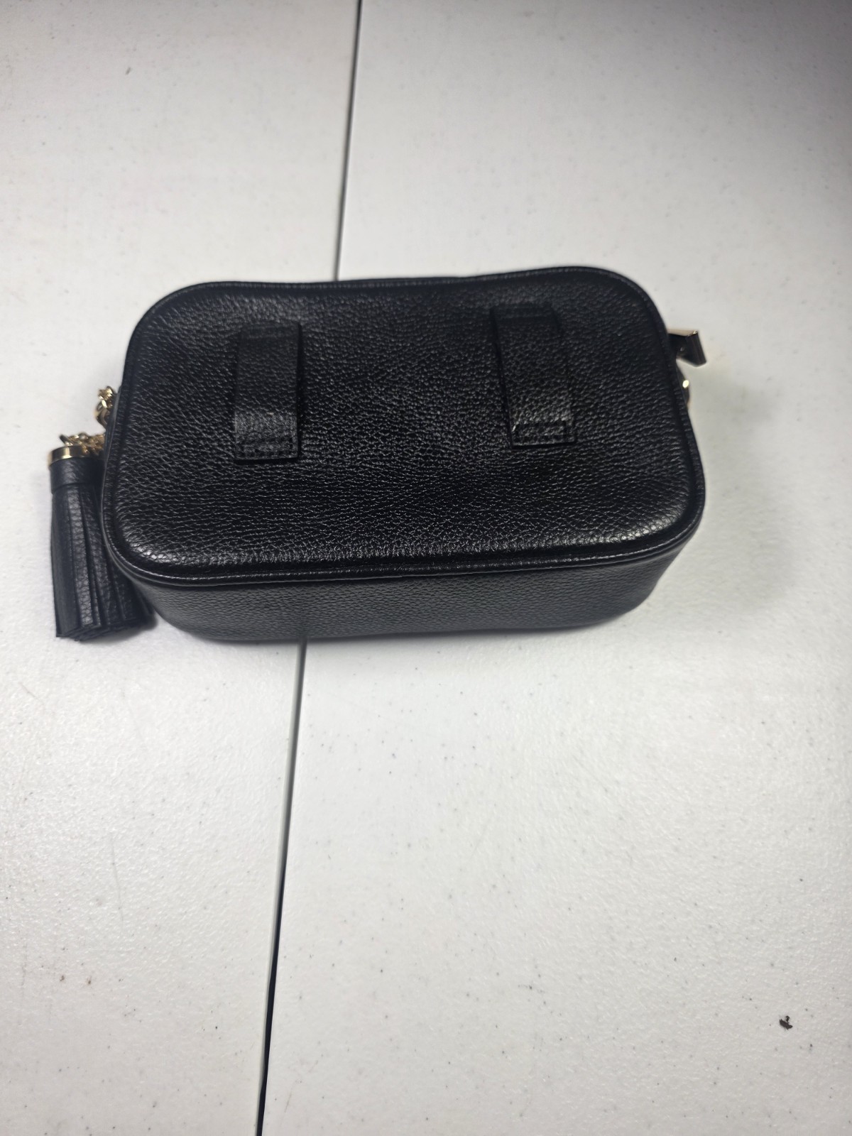 Michael Kors Black Pebbled Leather Camera Crossbody Bag Tassel