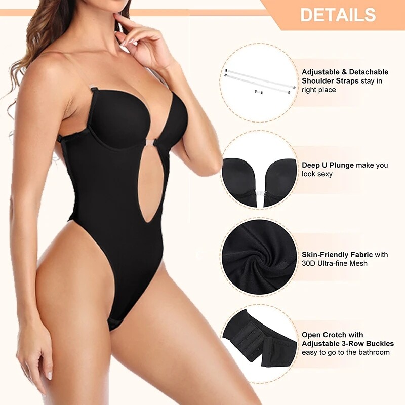 Fajas Colombianas Backless Invisible Body Shaper U Plunge Bra Bodysuit Underwear