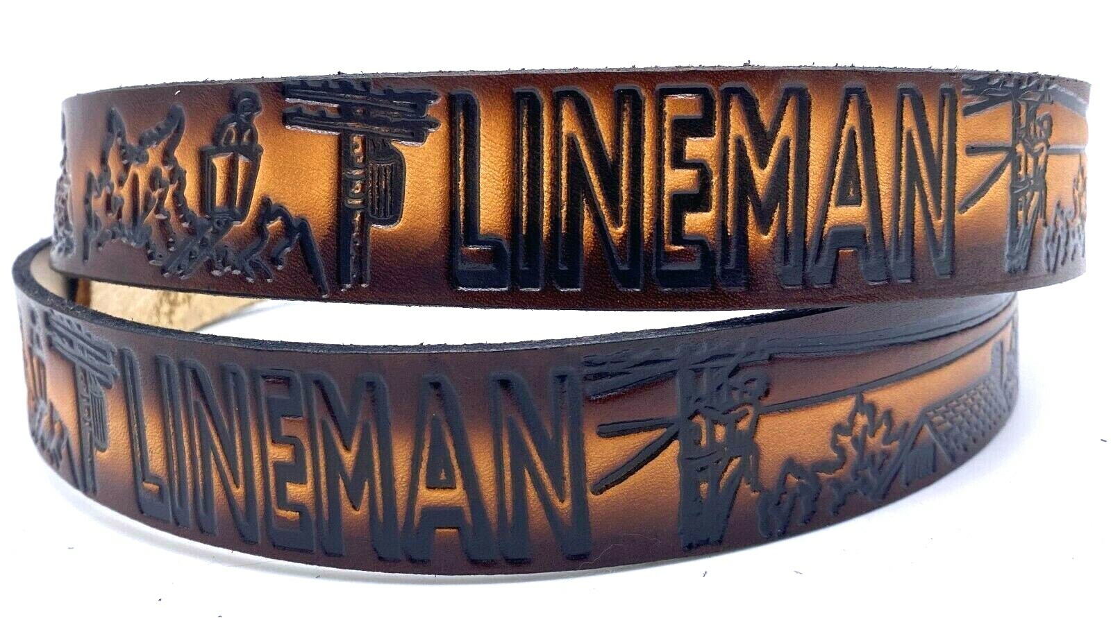 LINEMAN ELECTRICAL POLE TOOLS EMBOSSED LEATHER COWHIDE BELT SIZE 26-48 USA MADE