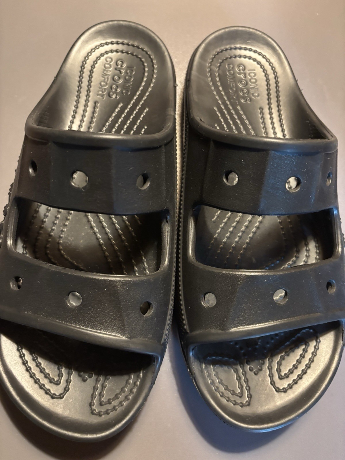 Crocs Unisex Black Baya Slide Sandals Two Strap Men’s Size 7 Women’s Size 9 New