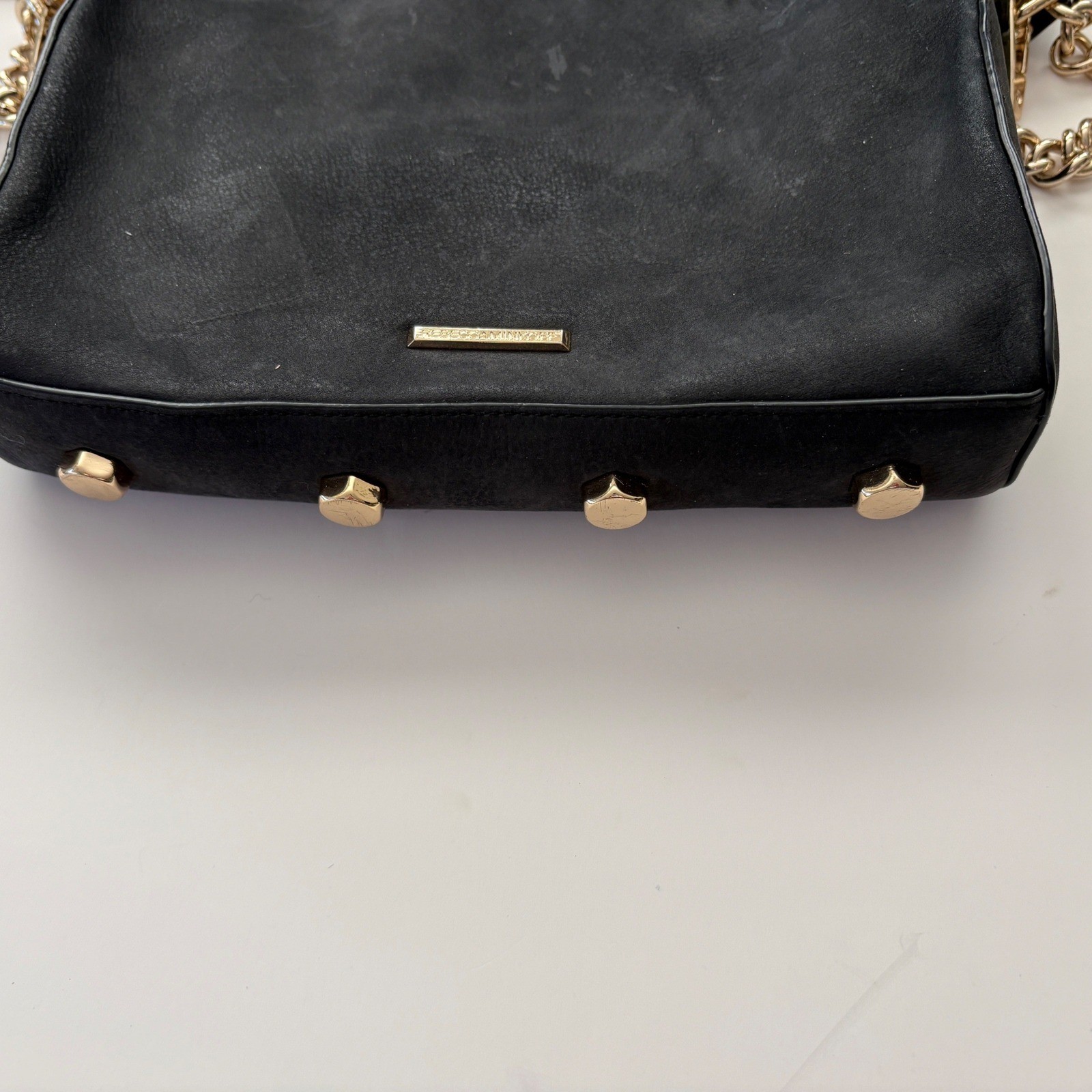 Rebecca Minkoff Mini MAC Crossbody Bag Black Nubuck Leather Gold Hardware Clutch