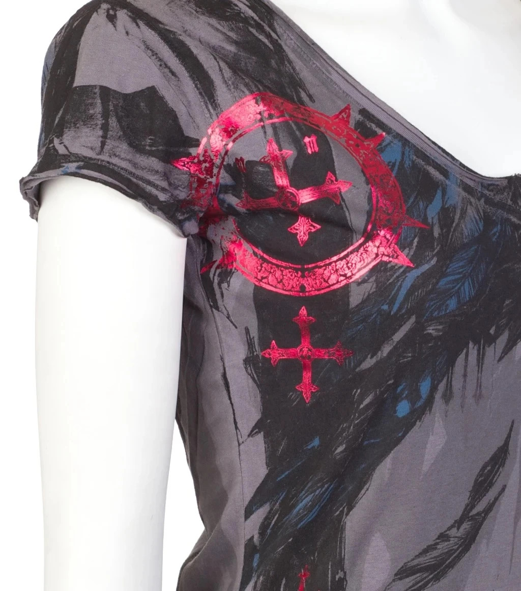 Archaic Affliction Women’s T-Shirt Short Sleeve SECOND LOVE Tattoo Wings Biker