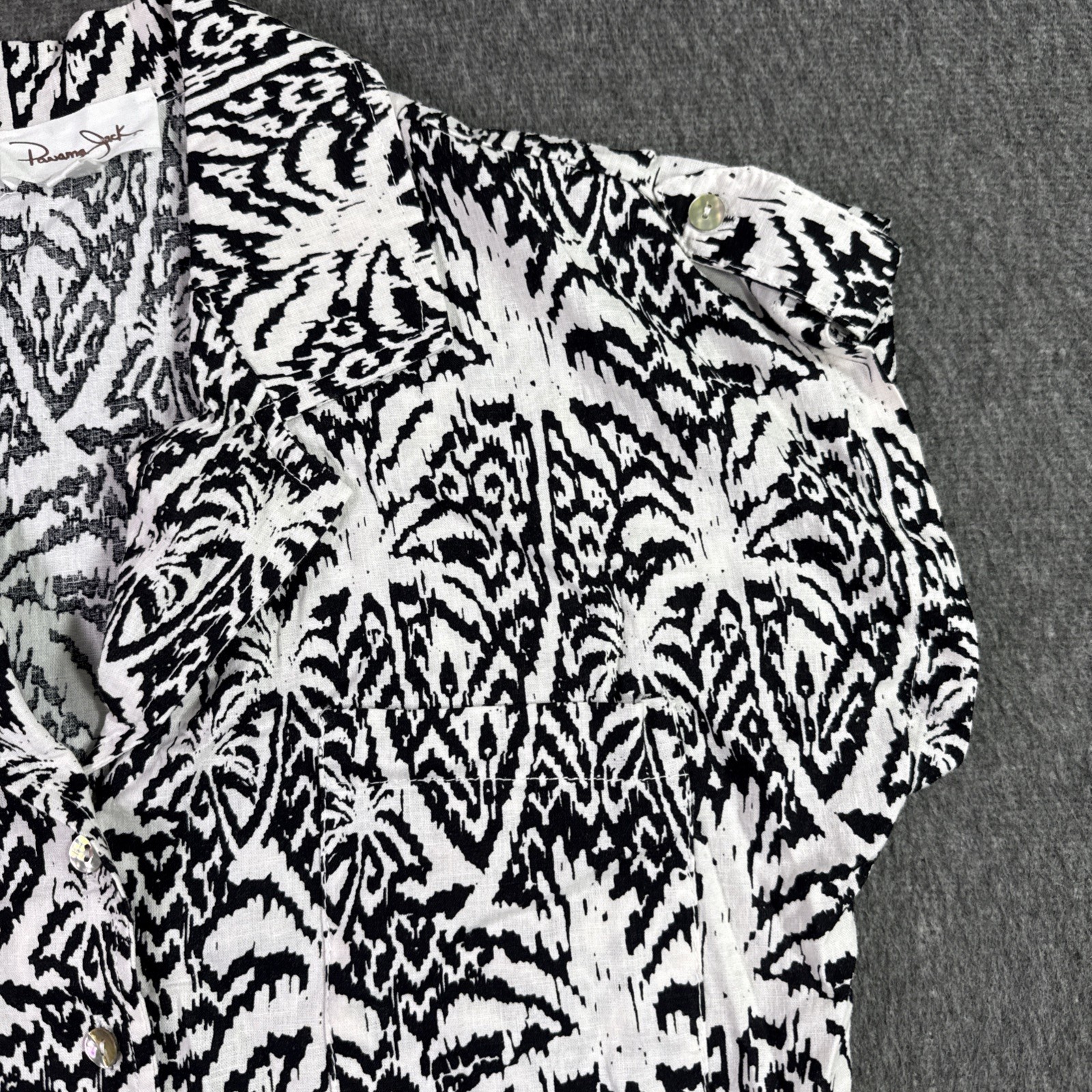 Panama Jack Linen Blend Tie Front Button Up Shirt Women’s XS Black White Floral