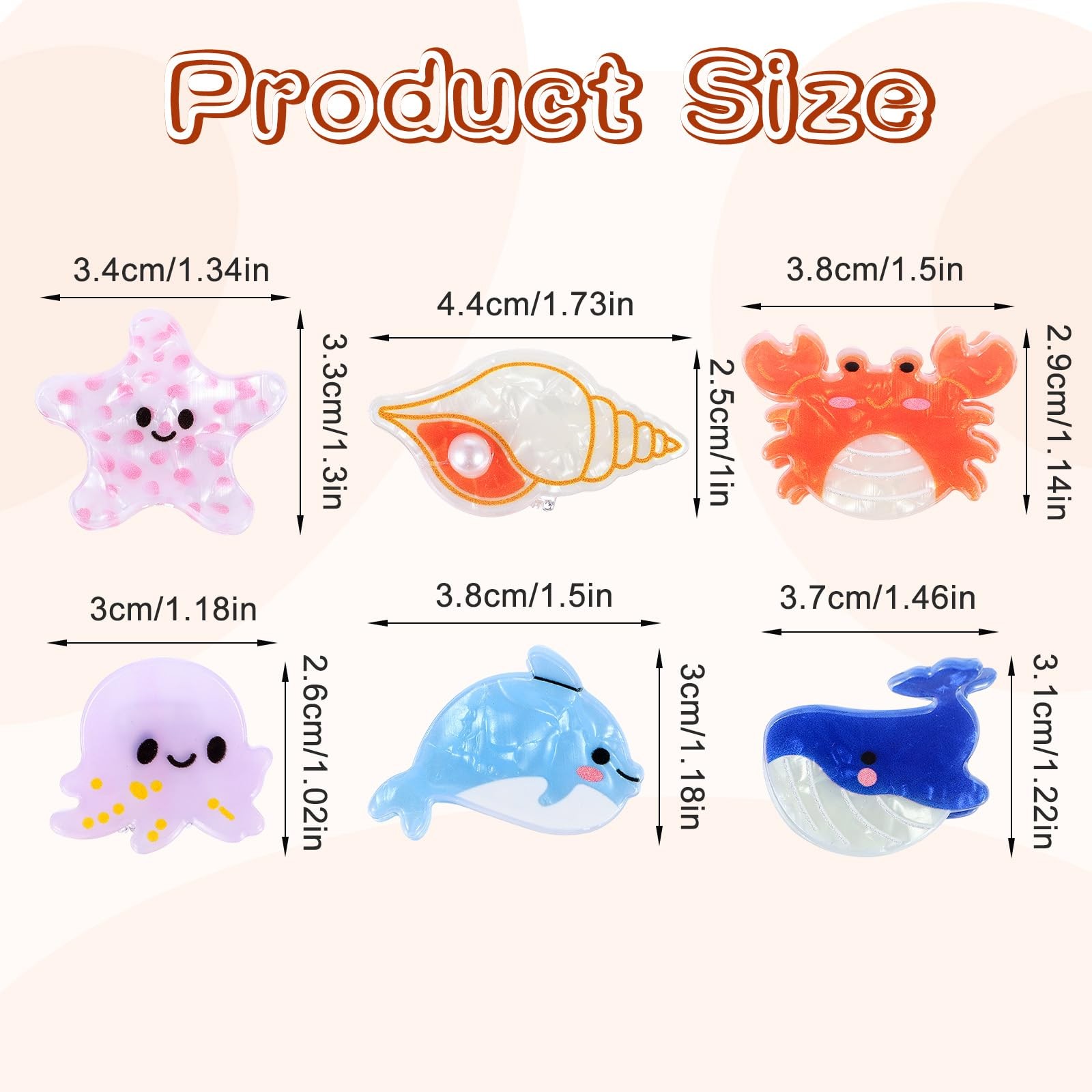 6Pcs Sea Animals Mini Claw 1 Count (Pack of 6), pink, blue, purple, orange