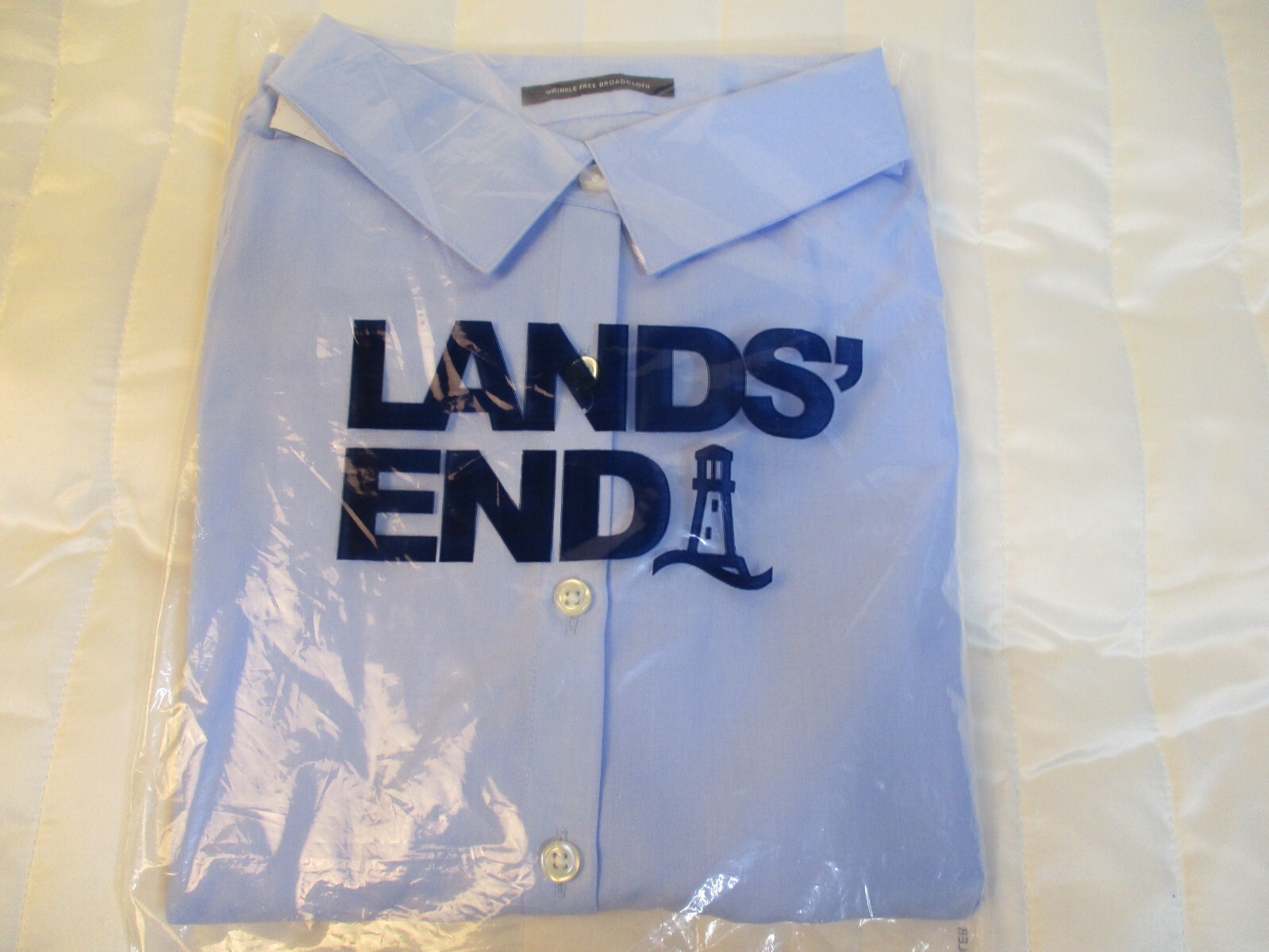 Lands’ End Shirt Women’s 14P Blue Wrinkle Free Broadcloth Long Sleeve Button Up