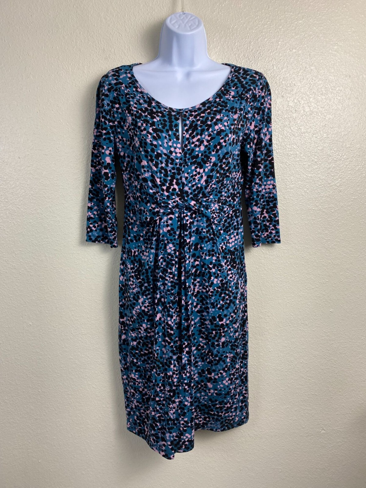 Seraphine Blue Abstract Maternity Dress Women Size 4 3/4 Sleeve Jersey Stretch