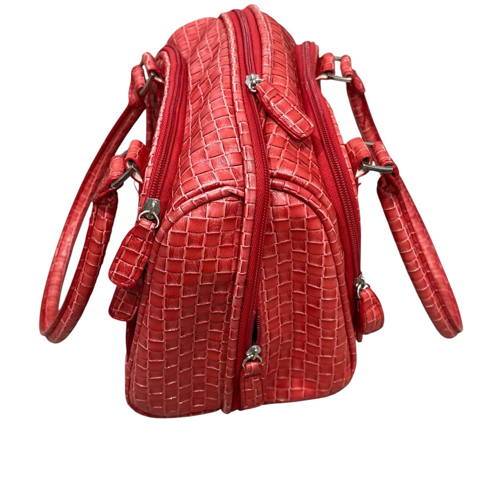 Red Faux Leather Bag Womens Purse PVC Pattern Makeup