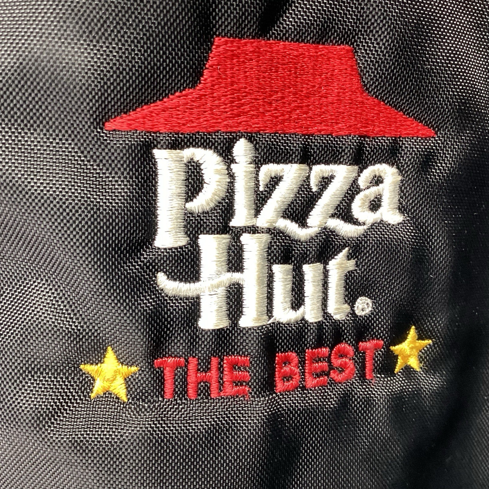 Vintage Pizza Hut Jacket Mens XL Black Satin Bomber Embroidered Employee Issued