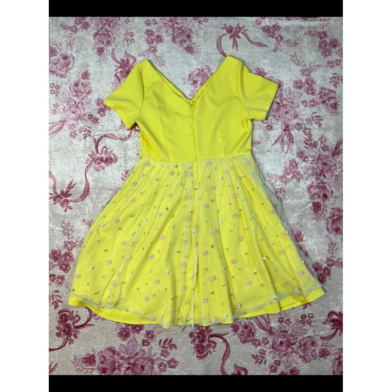 Source Unknown Bright Yellow Embroidered Mini Dress