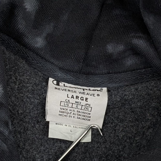 T-Mobile Champion Reverse Weave Hoodie Mens Large Black Tie Die Acid Wash
