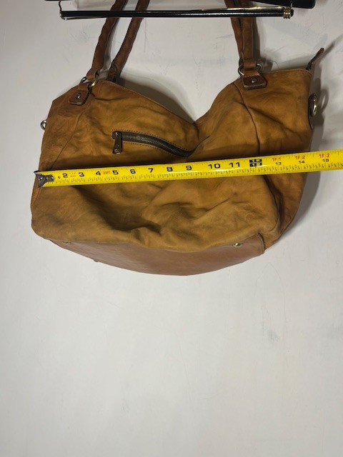 Patricia Nash Distressed Cognac Brown Leather Tassel Bucket Tote Bag