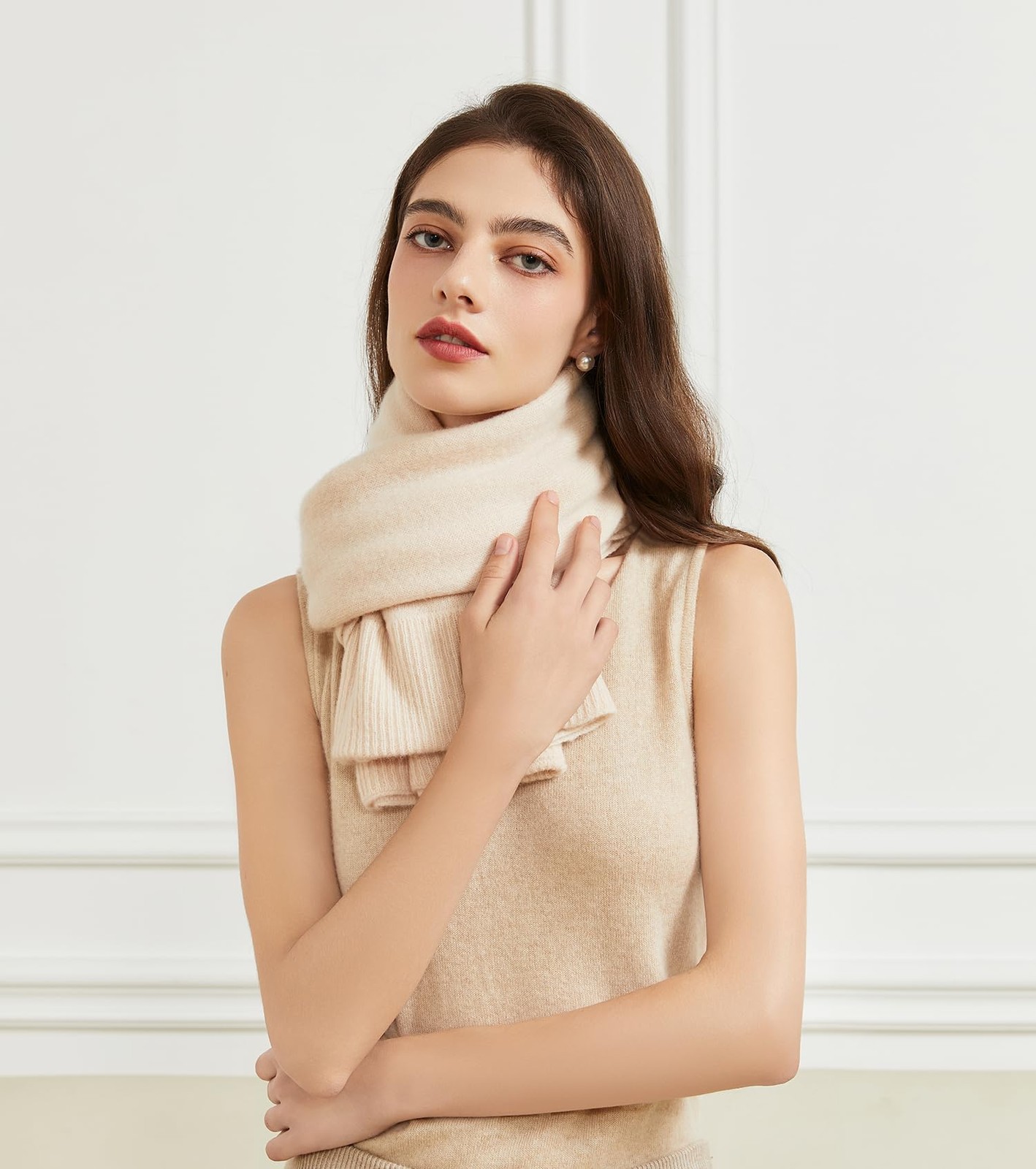 Women’s Open Front Cashmere Shawl Wrap Scarf with Sleeves Outer Warm Knitted …