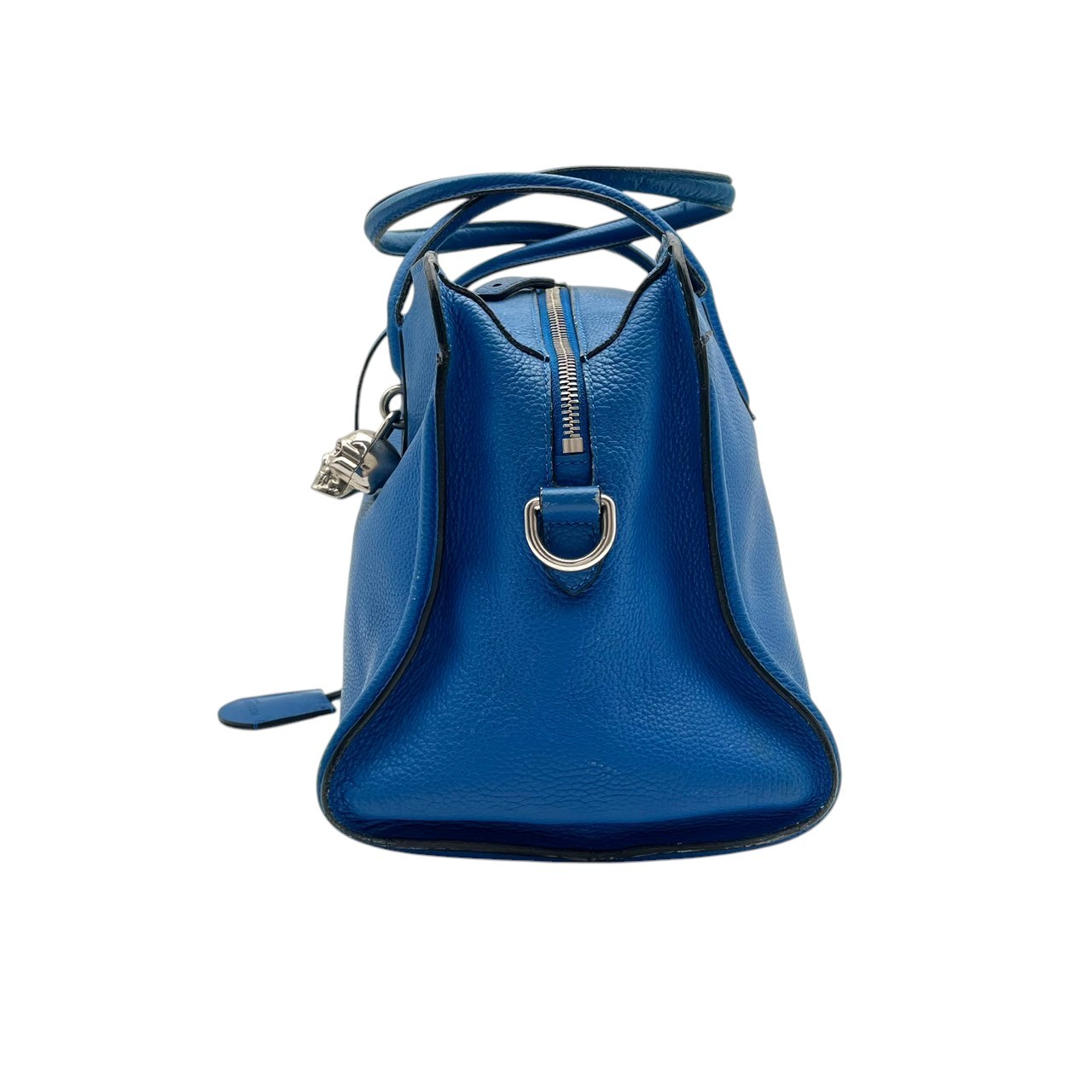 Authentic Alexander McQueen Padlock Zip-Around Tote Bag Blue Leather Elegant