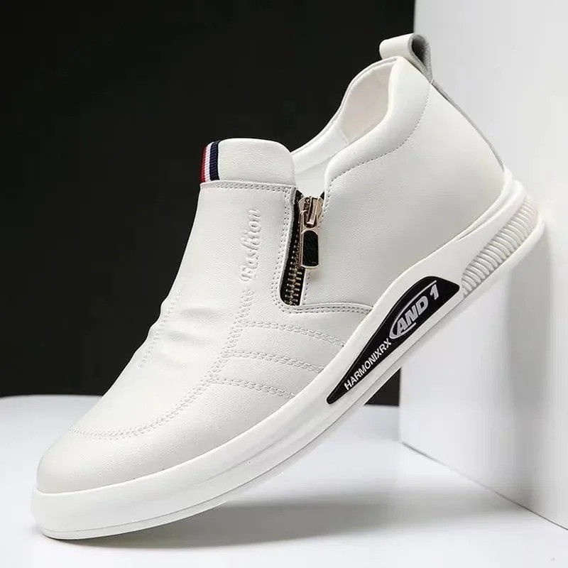 Men’s Leather Zip Sneakers Slip-On Moccasins Soft Sole Driving Casual Shoes