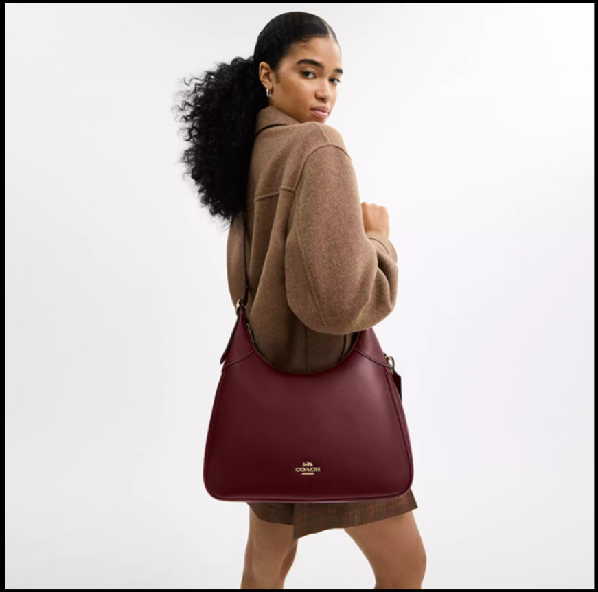 COACH CCE48 Ella Shoulder Bag Smooth Leather Maroon Brown Outlet New SMM