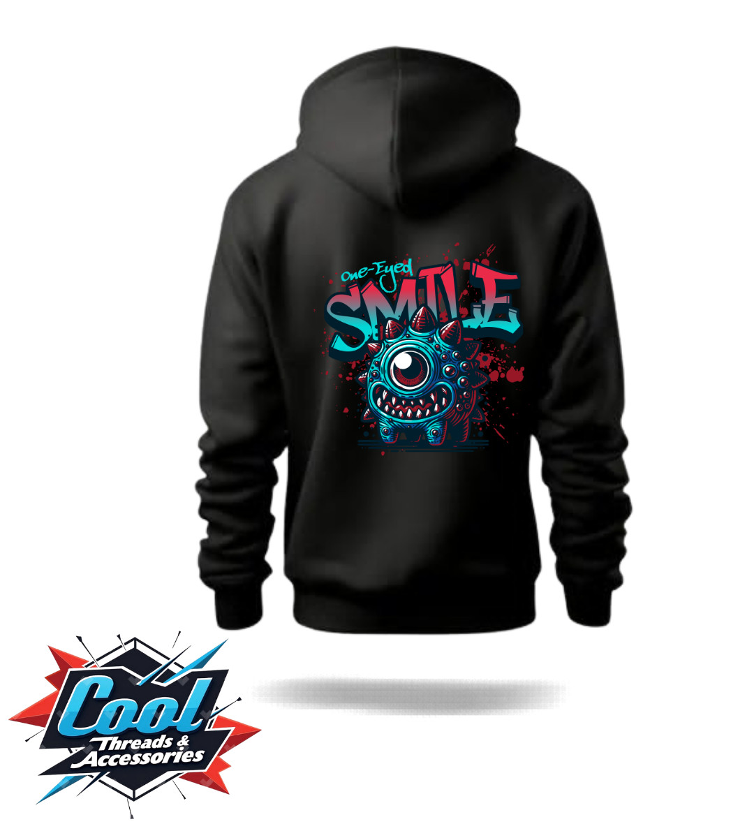 Hoodie Cool Threads One-Eyed Monster Smile Graphic Pullover Black