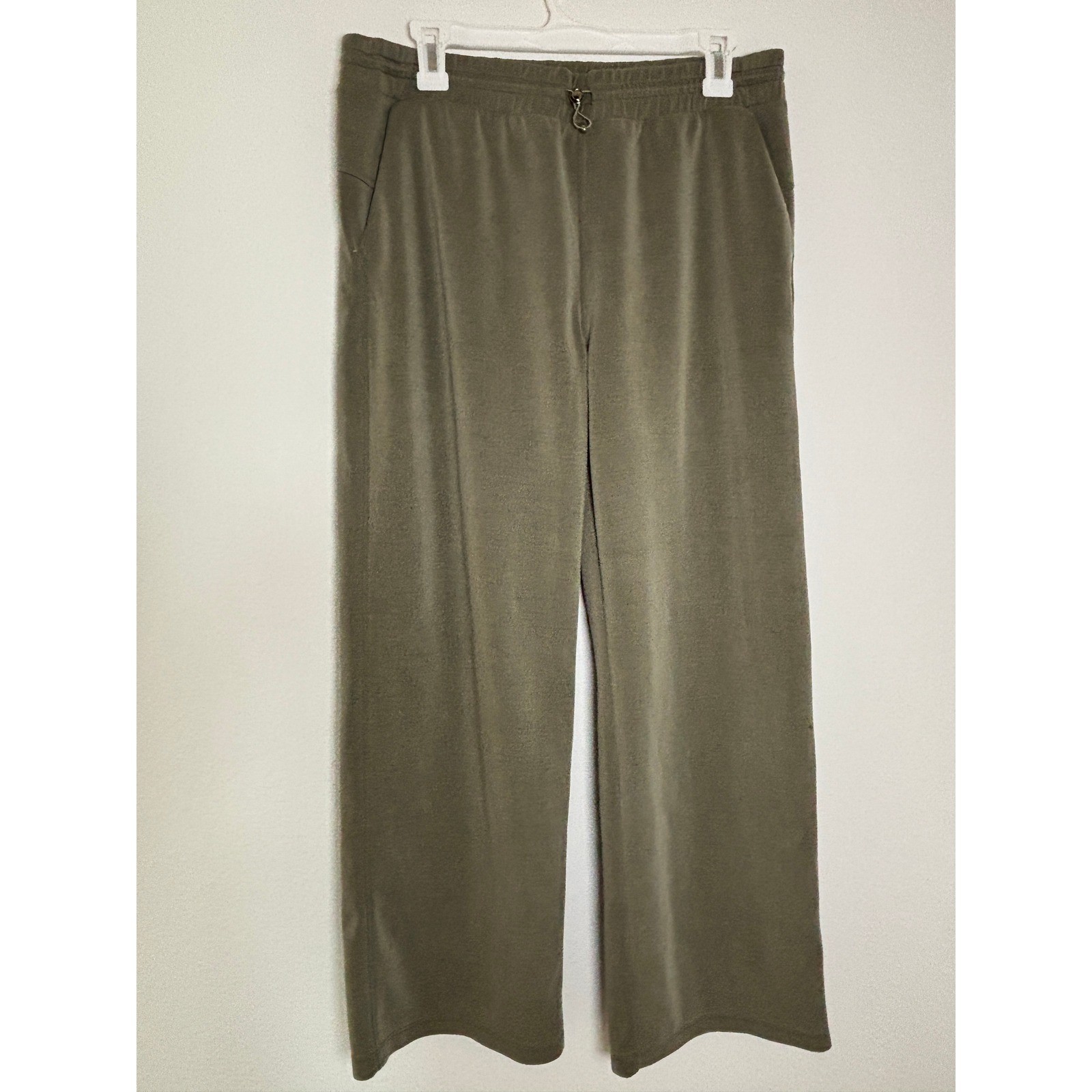 Ododos Olive Green Wide Leg Lounge Pants Elastic Waist Pockets Size L