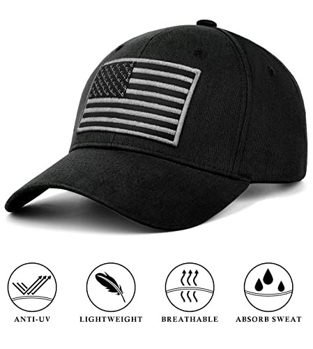 KIRAAT 3 Pack American Flag Baseball Cap Unisex,Low One Size Black＆grey＆khaki
