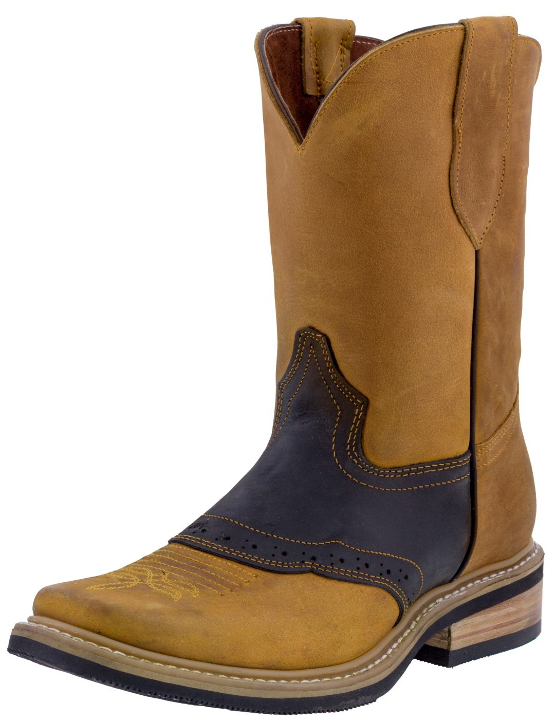 Mens Western Leather Boots Honey Brown Solid Two Tone Rodeo Wear Size 10.5-13