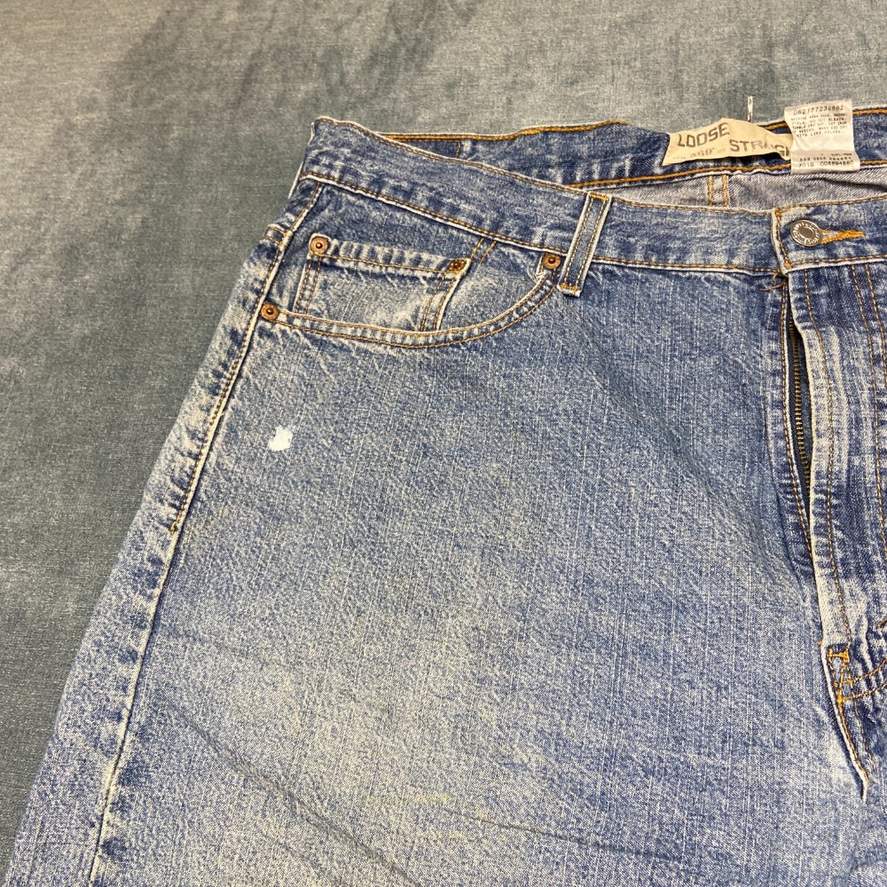 Levi’s 569 Straight Jeans Mens 38×32 Blue Denim Cotton Frayed Hem Relaxed Fit