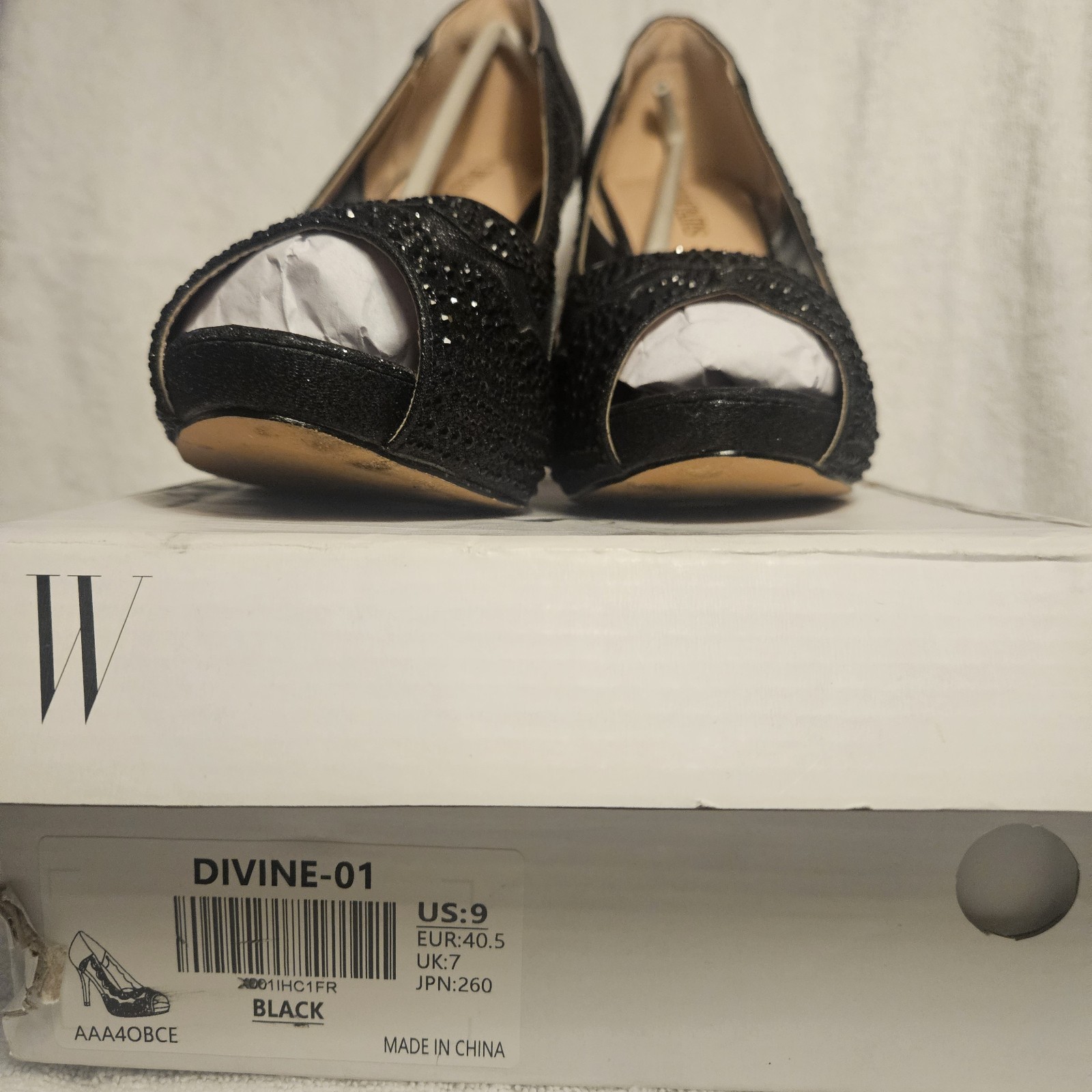DREAM PAIRS Women’s Black Peep Toe Pump Rhinestone Glitter Stiletto US 9