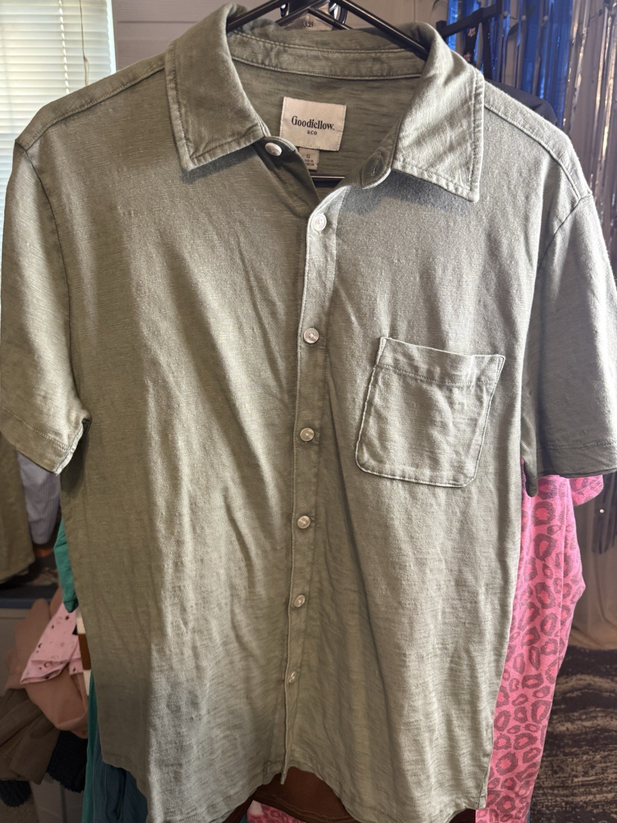 Goodfellow & Co Men’s Green Linen Short Sleeve Button-Up Shirt w/ Pocket M