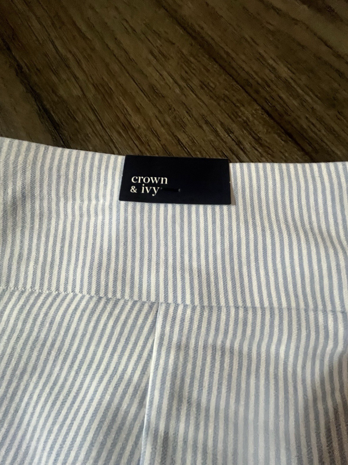 Crown & Ivy Blue/White Striped Flat Front capri Women Plus Size
