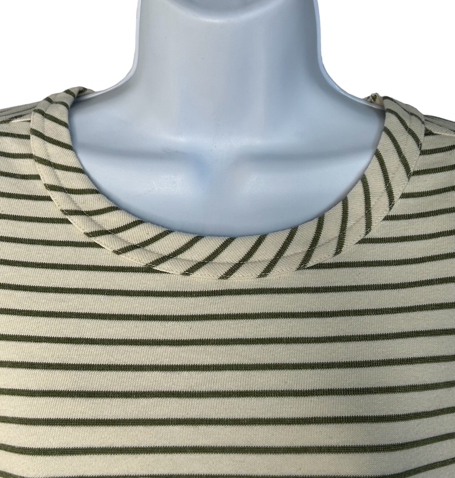 Buffalo Knit Striped Short Sleeve T-shirt Dress ~ Off White / Moss Green ~ Small