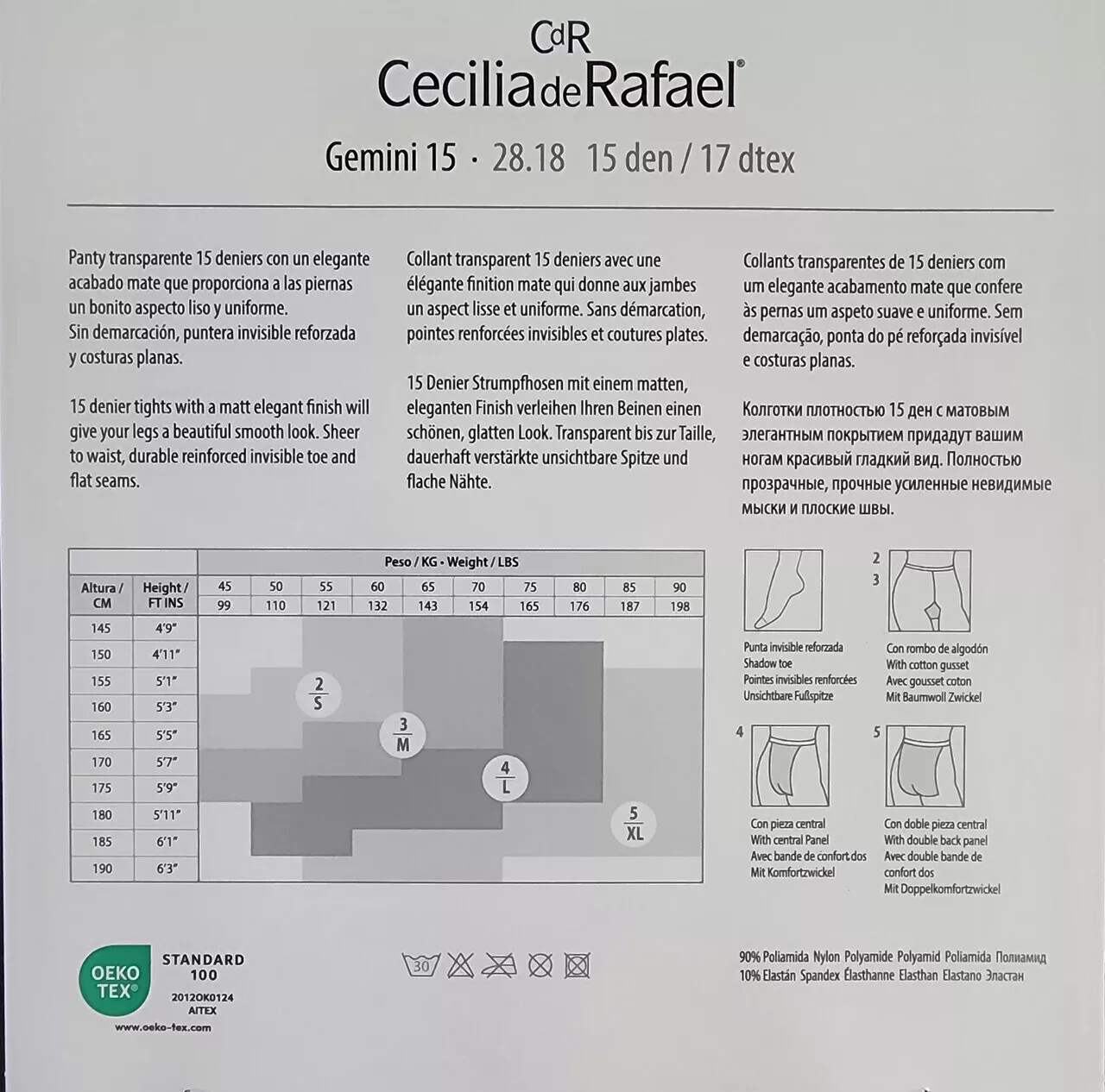 Cecilia de Rafael Gemini Sheer Matte Pantyhose 15 Denier Tights Made In Italy
