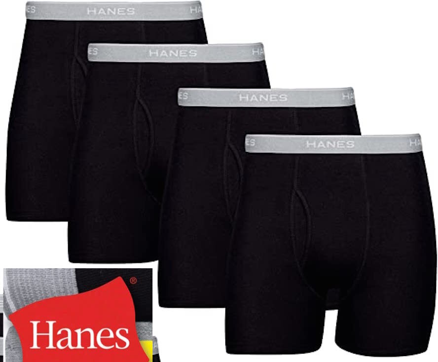 Mens 4 Pack Hanes Black Boxer Briefs Underwear 100% Cotton S-XL 2XL 3XL