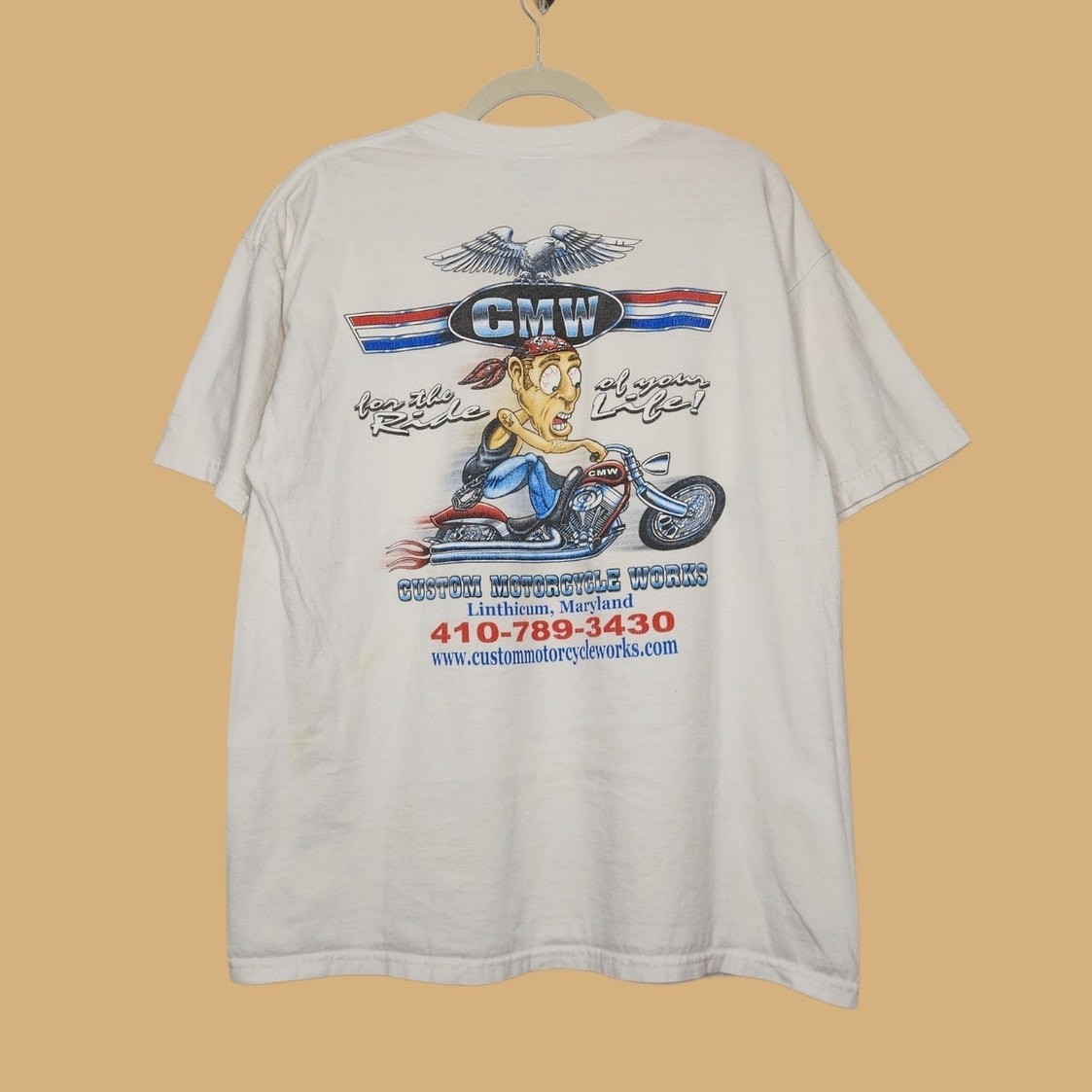 Vintage CMW Motorcycle Works Double Sided Biker Art Shirt Harley XL