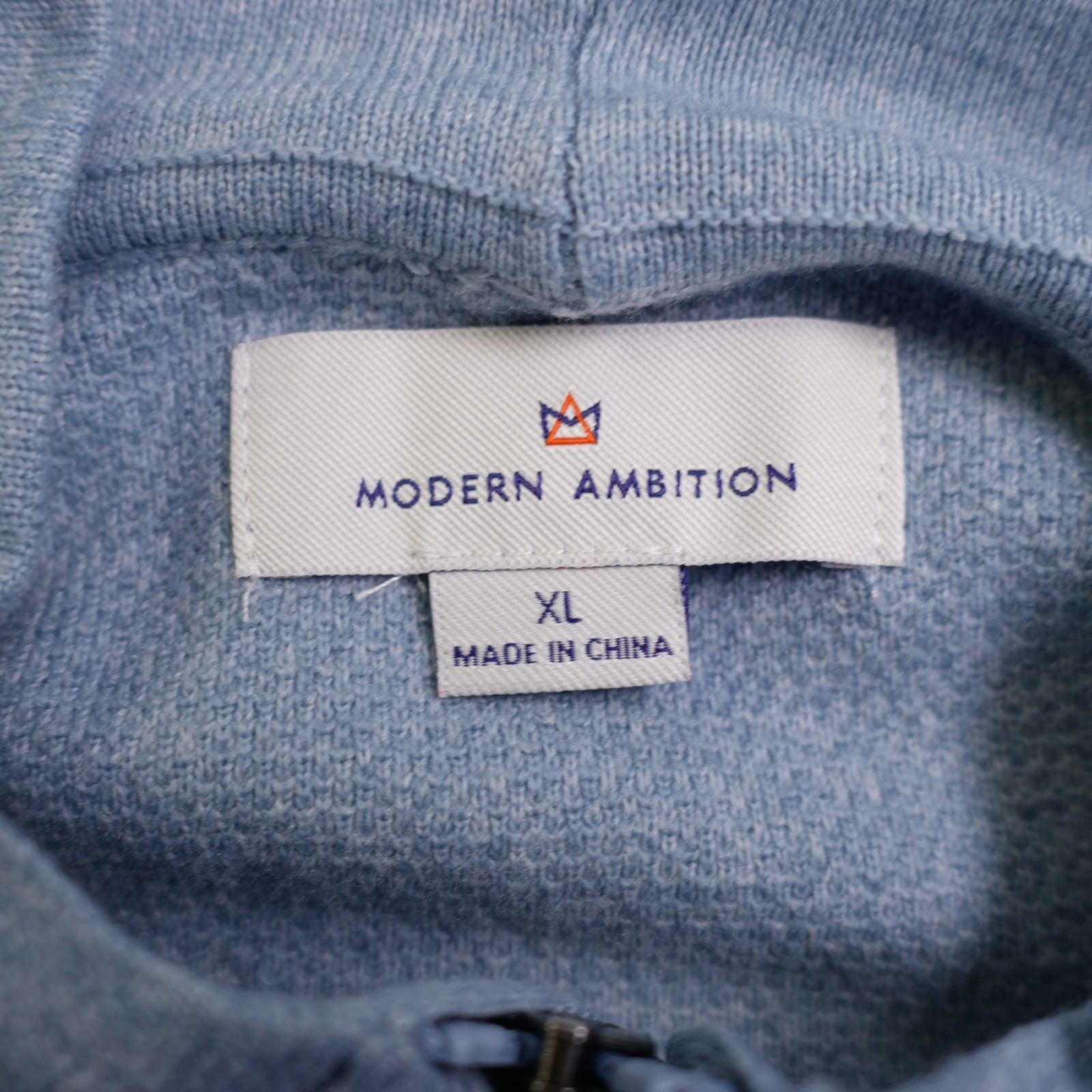 Modern Ambition Men’s Blue Knit Full Zip Hooded Sweater XL Pockets