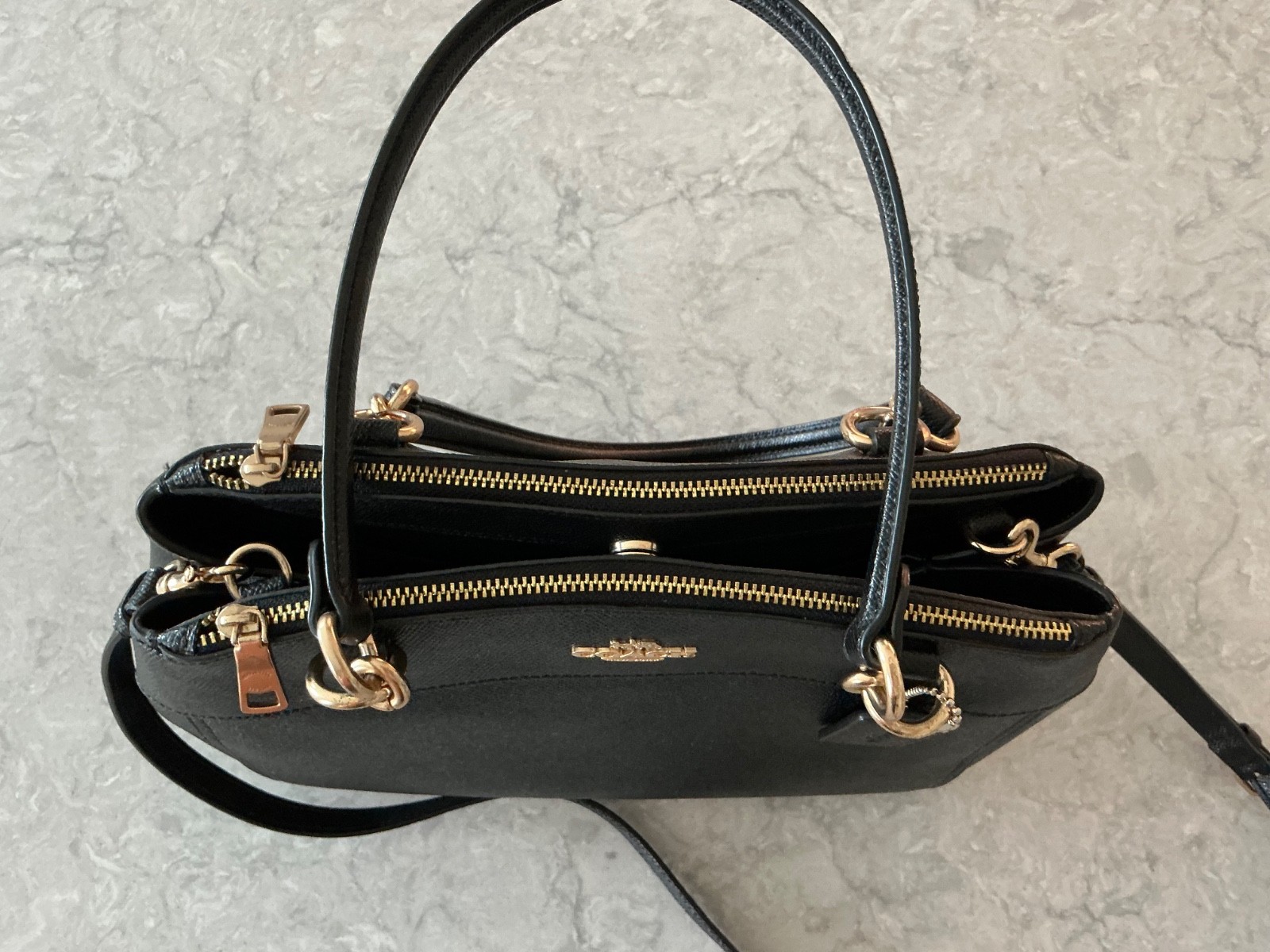 Coach Mini Brooke Carryall Black Crossgrain Leather Satchel