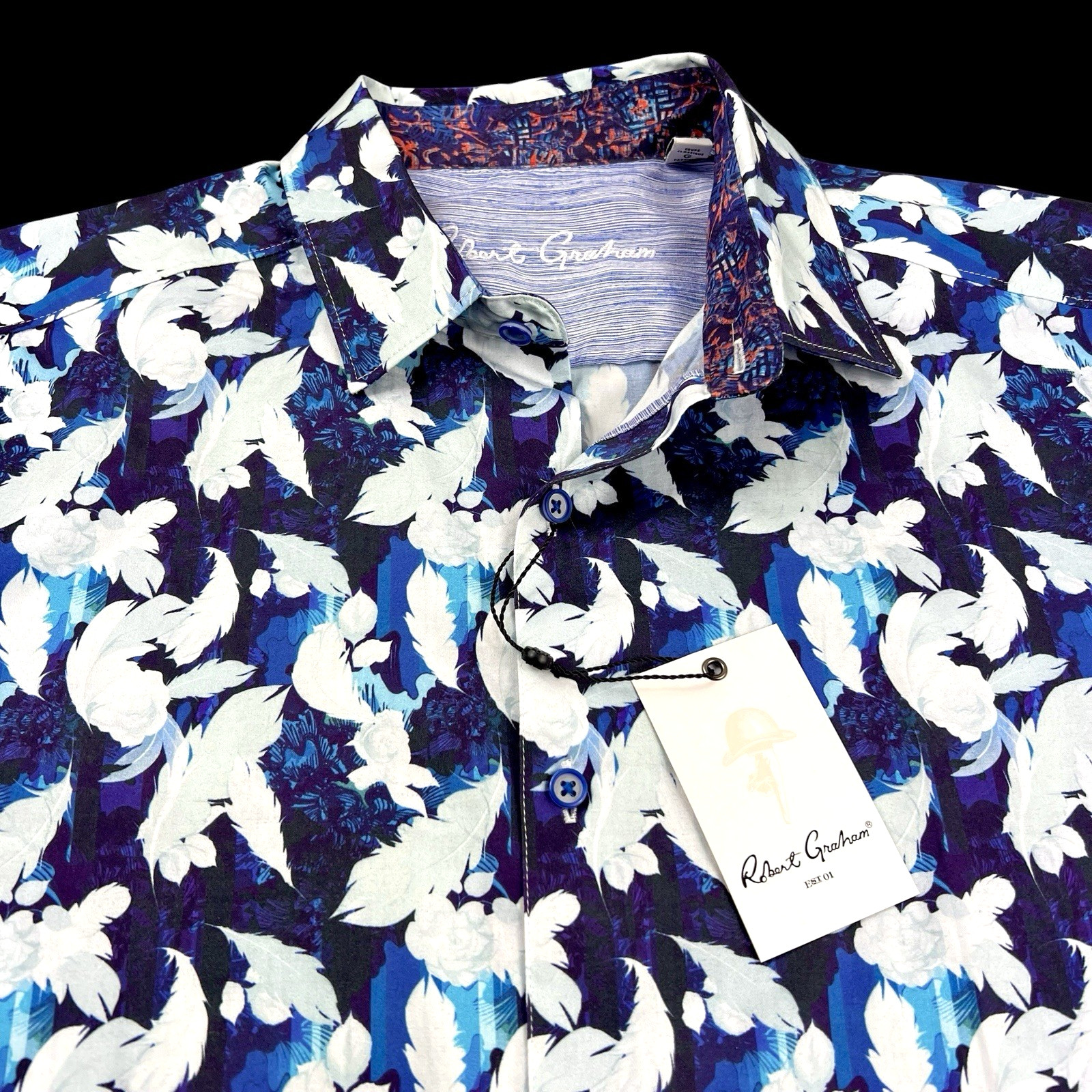 Robert Graham Geo Floral Red White Blue Tropical Short Sleeve Shirt Large $228