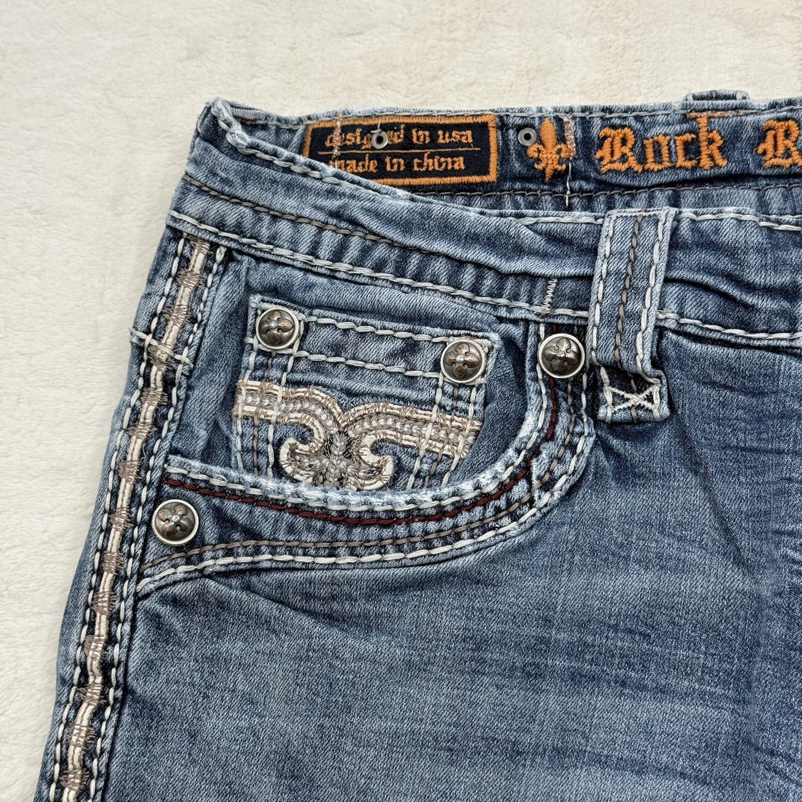 Rock Revival Mens Blue Medium Wash Crete Straight Leg Denim Jeans Size 32