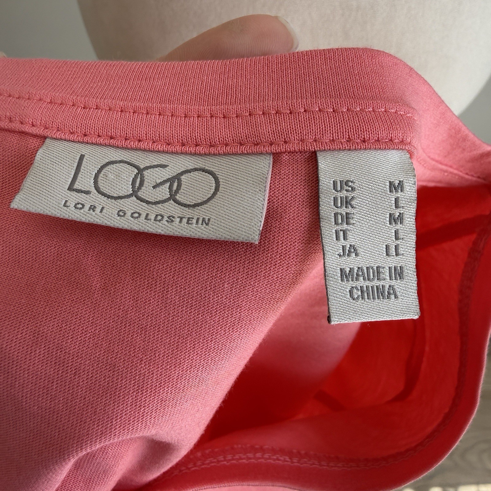LOGO by Lori Goldstein Cotton Modal Dress Lace Eyelet Hem Size Medium Coral