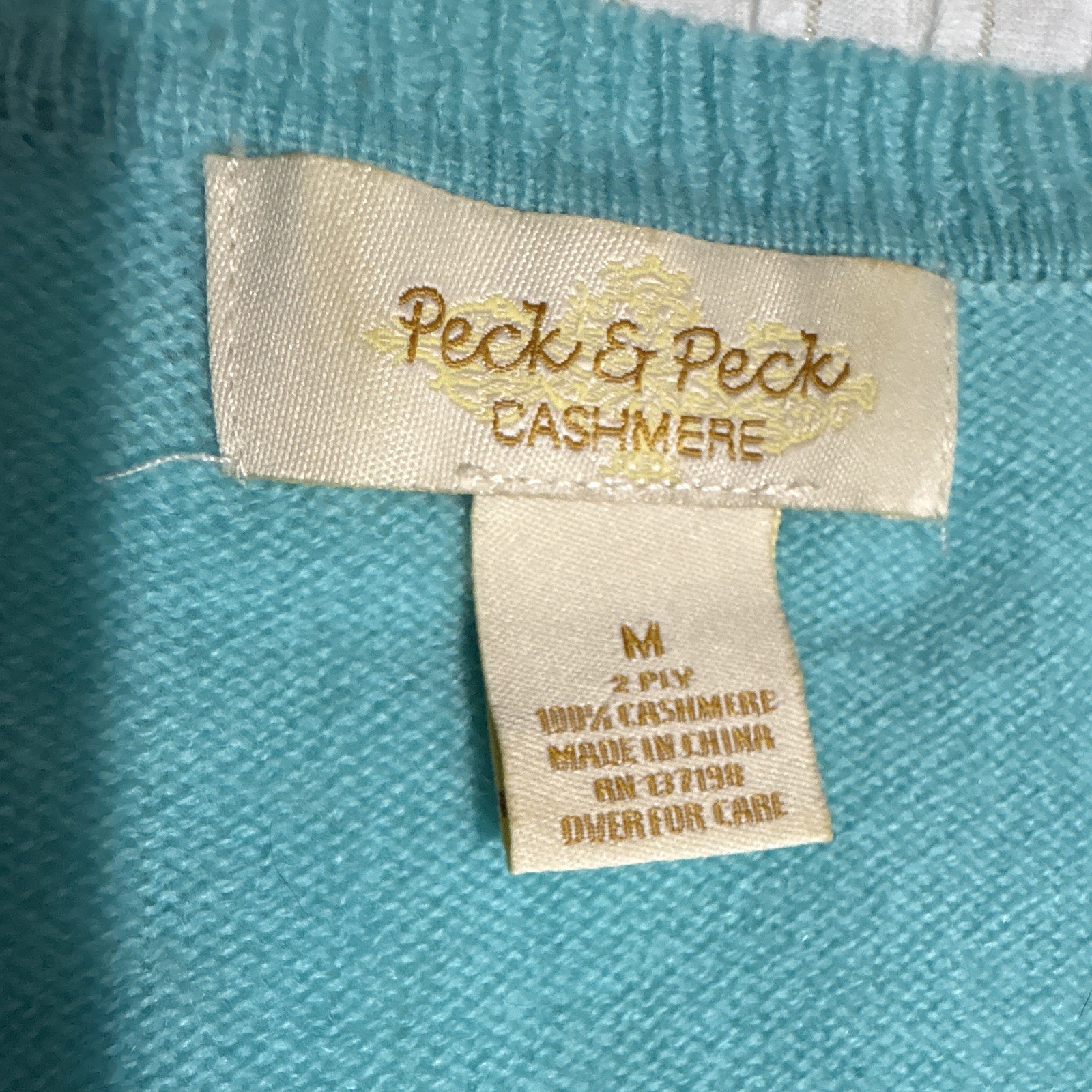 Peck & Peck Blue Solid Knit 100% Cashmere V-Neck Pullover Sweater Women M