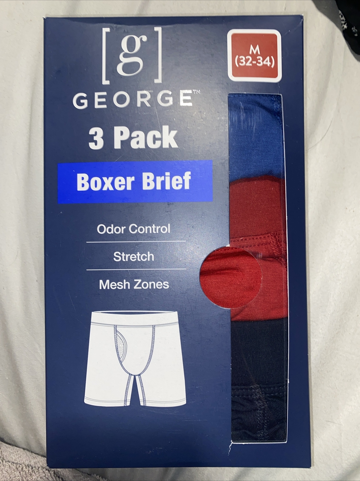 George Men’s Boxer Brief 3 Pack Men’s Size MEDIUM 32-34”” Waist