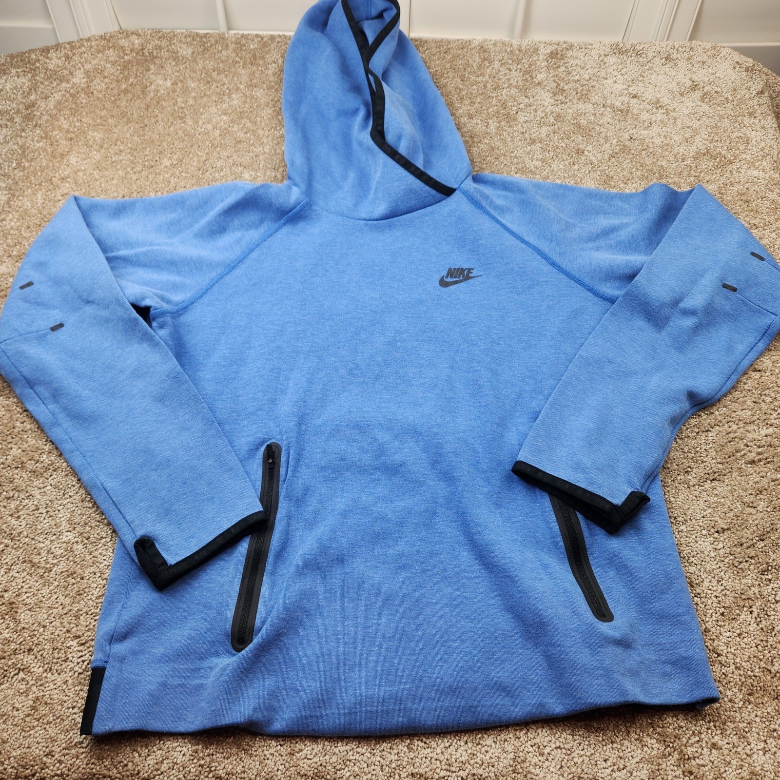Nike Tech Fleece Funnel Neck Hoodie Blue Heather Womens Large Pullover Zipper