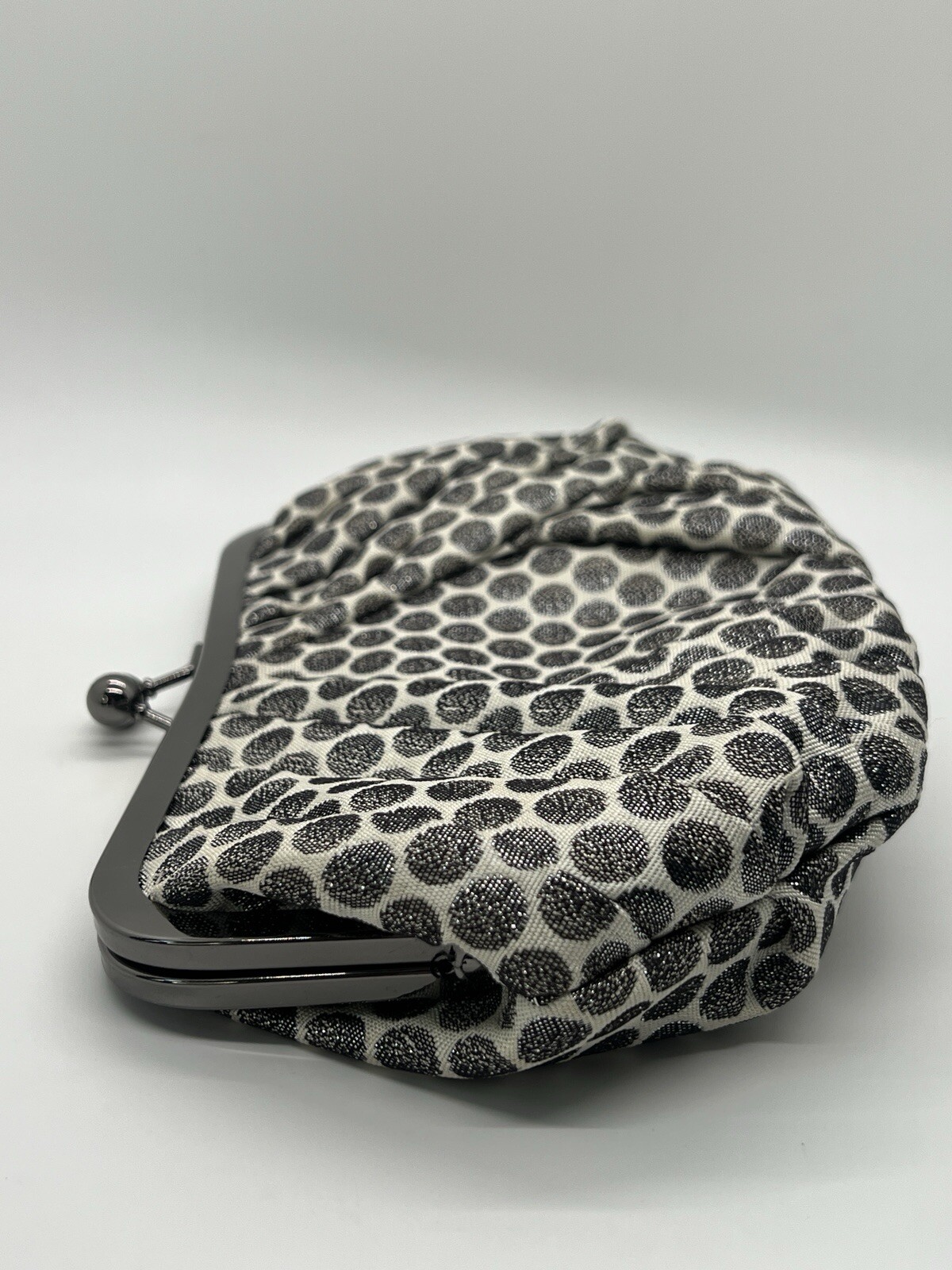 Kate Landry Evening Clutch Silver Metallic Polka Dots Silver Short Chain