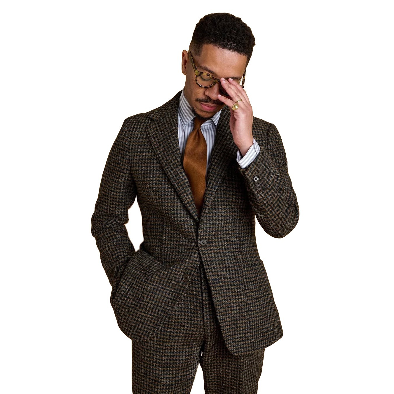 Business Men Suits Houndstooth Formal Wedding Party Tuxedos Tailored Notch Lapel