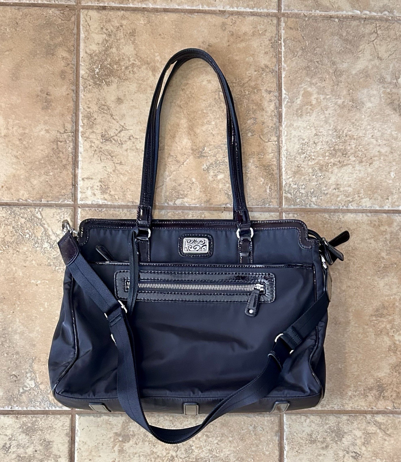 Brighton Stevie Black Microfiber Organizer Computer Laptop Briefcase Work Bag