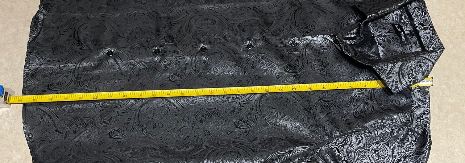 Barry Wang Men’s Black & Gray Paisley Silk Button Down Front Dress Shirt Sz M