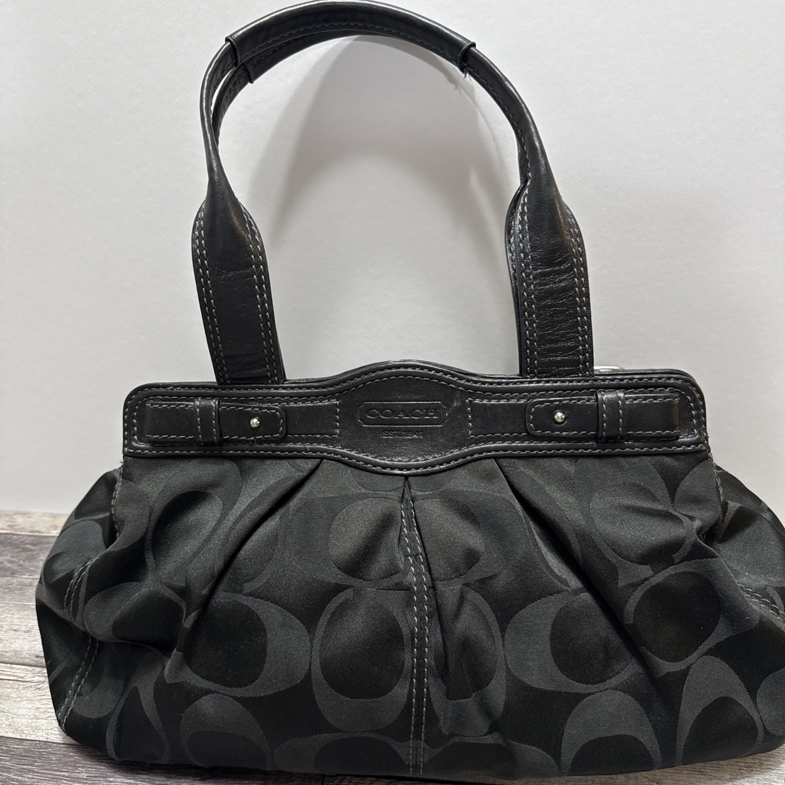 Authentic COACH Garnet Signature Satchel F13906 Black Pleated Jacquard Y2K